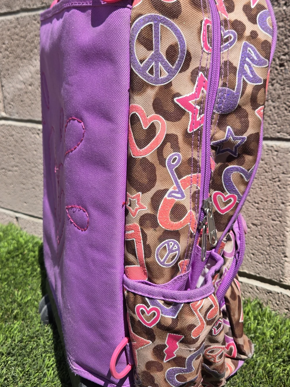 Justice Kids Rolling Backpack with Pink & Purple Hearts